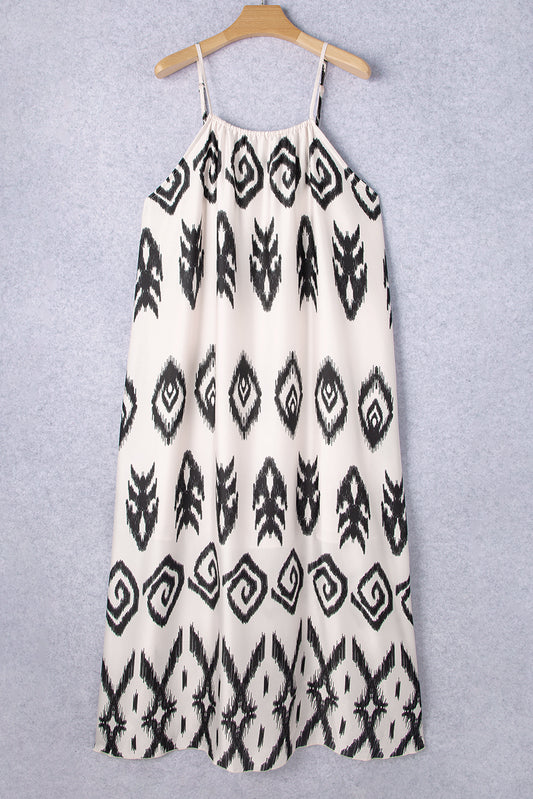 Black Plus Size Western Print Halter Maxi Dress